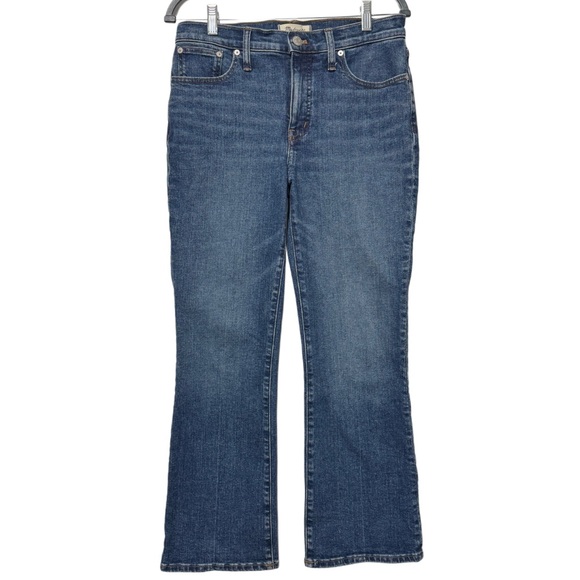 {Madewell} "Mid Rise Kick Out Jeans" Blue Bootcut Ankle Length Stretch Denim - Picture 2 of 9
